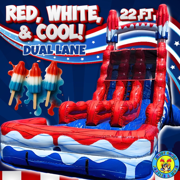 22’ Dual Lane Red, White, & Cool Water Slide 22’ Dual Lane Red, White, & Cool Water Slide