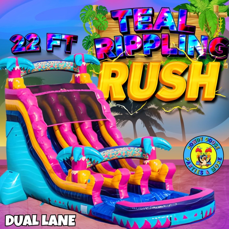 22' Dual Lane Teal Rippling Rush Water Slide 22' Dual Lane Teal Rippling Rush Water Slide